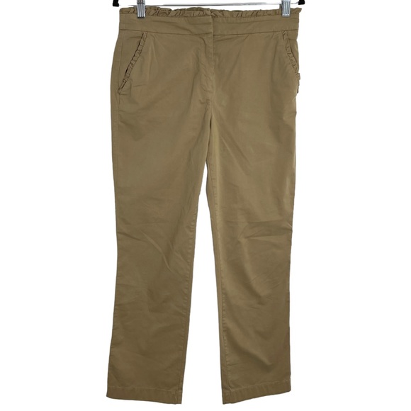 J. Crew Crop Ruffle Chino Pant Khaki G2041 Size 4 Classic Basic Career - Picture 2 of 11